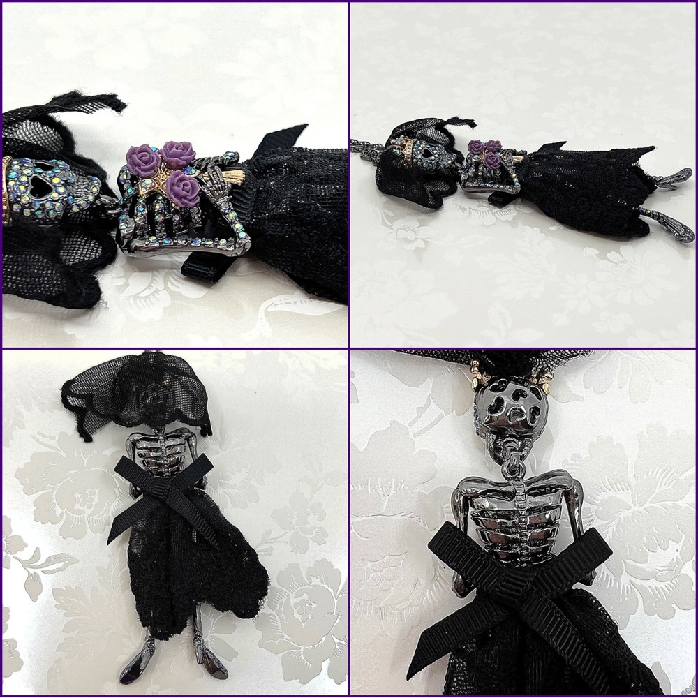 Betsey Johnson ‘Dark Magic’ Skeleton Bride Necklace & Earrings (2) Set NWT/HTF! - Picture 6 of 14